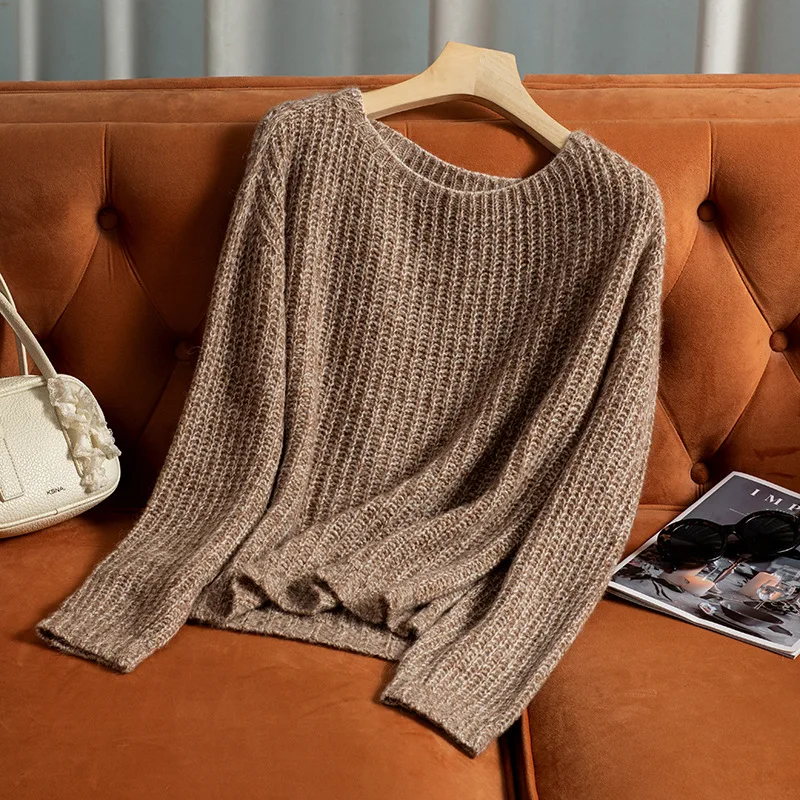 Birdtree – pull tricoté doux en mélange de laine et cachemire, Smock à manches longues et col rond pour femme, pull chaud à col rond, automne hiver 2025 T59827JF