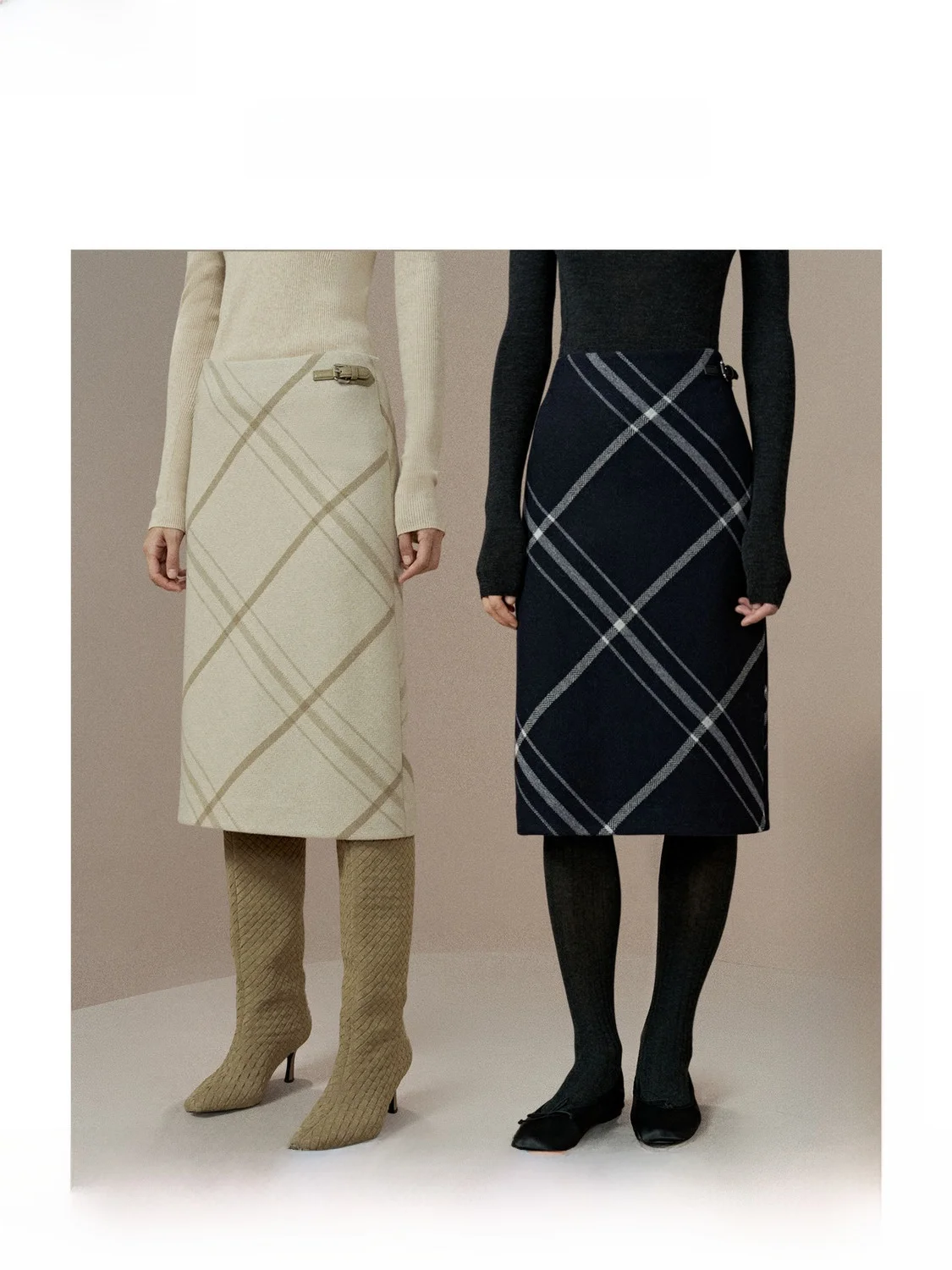 

Классическая асимметричная двусторонняя шерстяная юбка в клетку с поясом, удлиненная, зимняя новинка, теплая прямая юбка-труба для повседневной носки