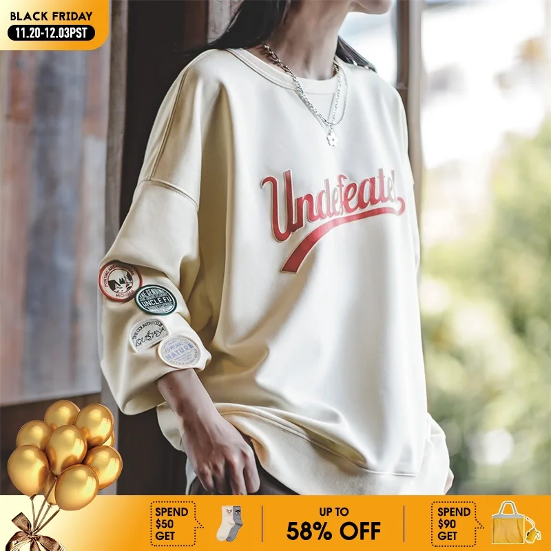 

Maden Women's American Casual Pullover Sweater Contrast Panel Raglan Sleeve Academy Style Long Sleeve Top Coat