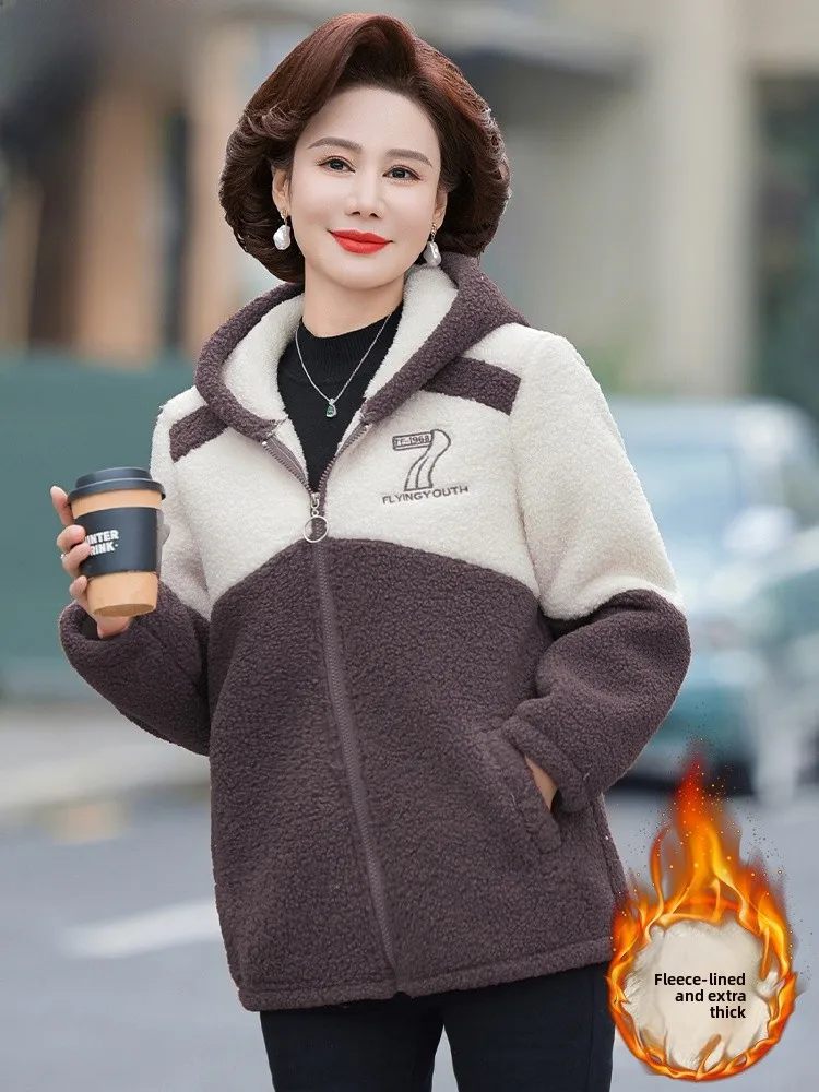 

Lamb Fur Jaet Thi Warm Particle Velvet Coat for Middle-Aged And ly Women Faionable Winter Outerwear ort Sle Zi...