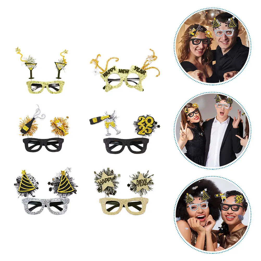 

6Pcs New Year Glasses Colorful Unique Party Eyewear 2025 New Year Photo Props Plastic Party Supplies 2025 Eye Wear