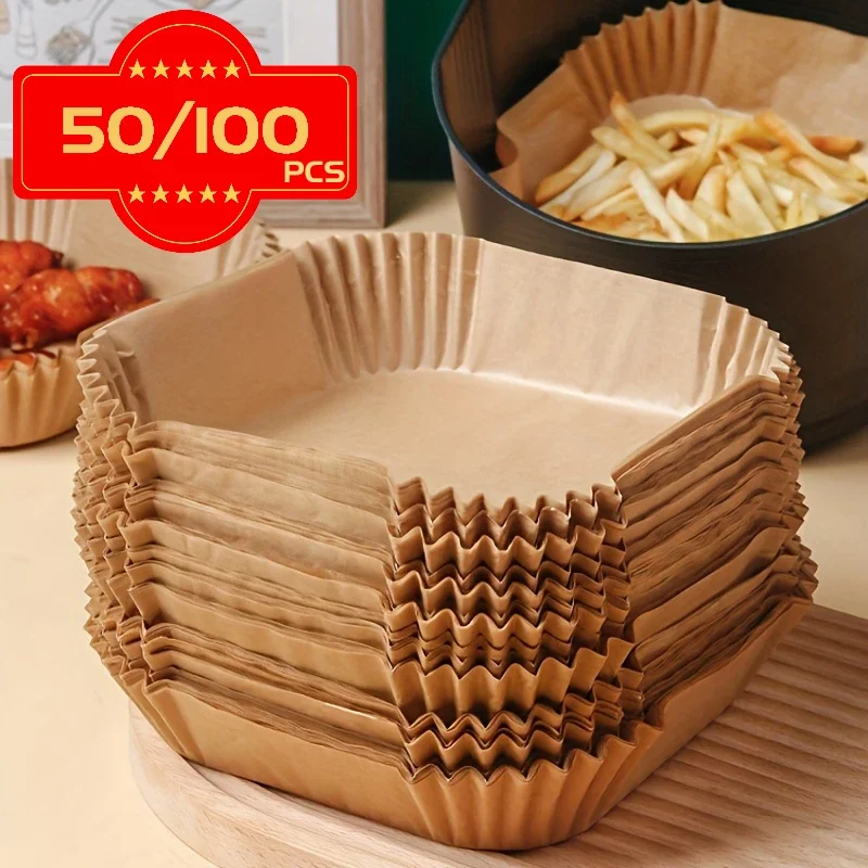 50pcs Non-Stick Air Fryer Liners - Square Paper Liners For Baking, Roasting, And Microwave Cooking - Easy Cleanup