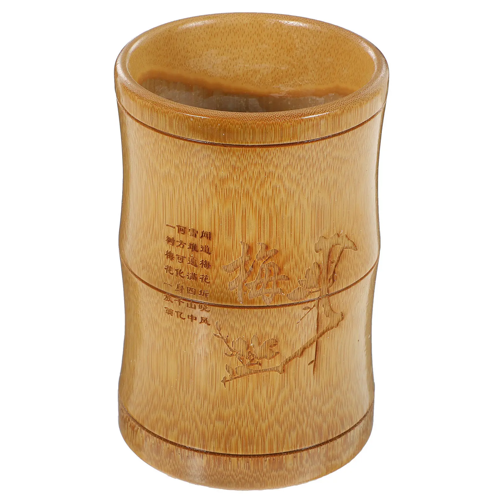 

Bamboo Pen Holder Chinese Style Brush Pen Pot Desktop Storage Organizer Vintage Carving Decorative Pot Desk Organizer