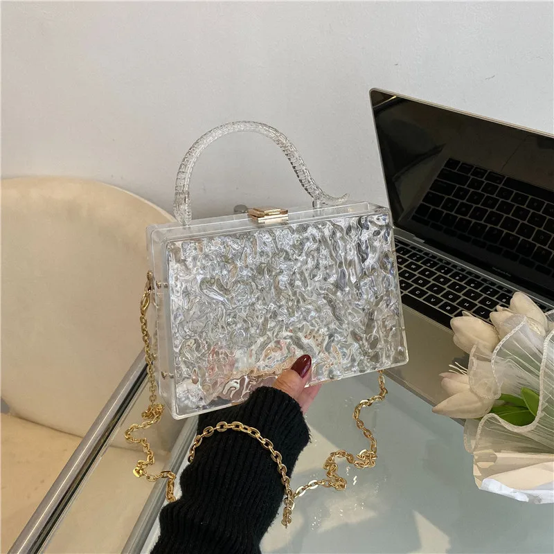 Transparent Acrylic Evening Clutch Hand Bag Fashion Lady Crossbody Shoulder Bags Women Metal Lock Purses And Handbags Box Bag