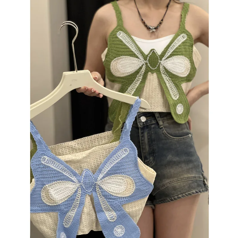 

Boring Honey Bead Embroidery Crop Top Butterfly Summer Clothes For Women Chic Hollow Out Crochet Fashion Women Blouses