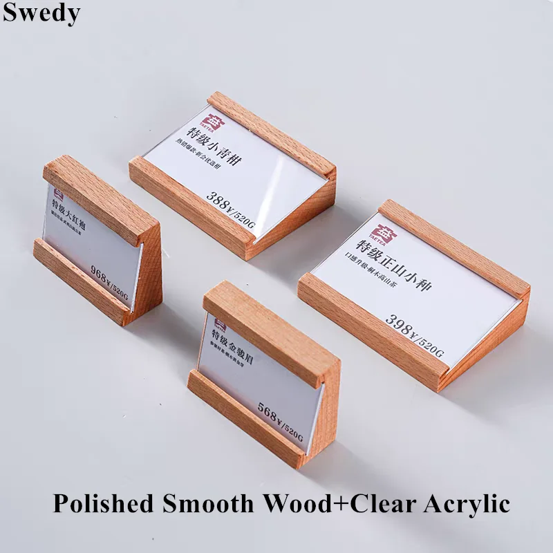 

5 Pieces 70x40mm Small Wood Acrylic Sign Holder Display Stand Menu Paper Holder Slant Price Tags Label Name Card Holder