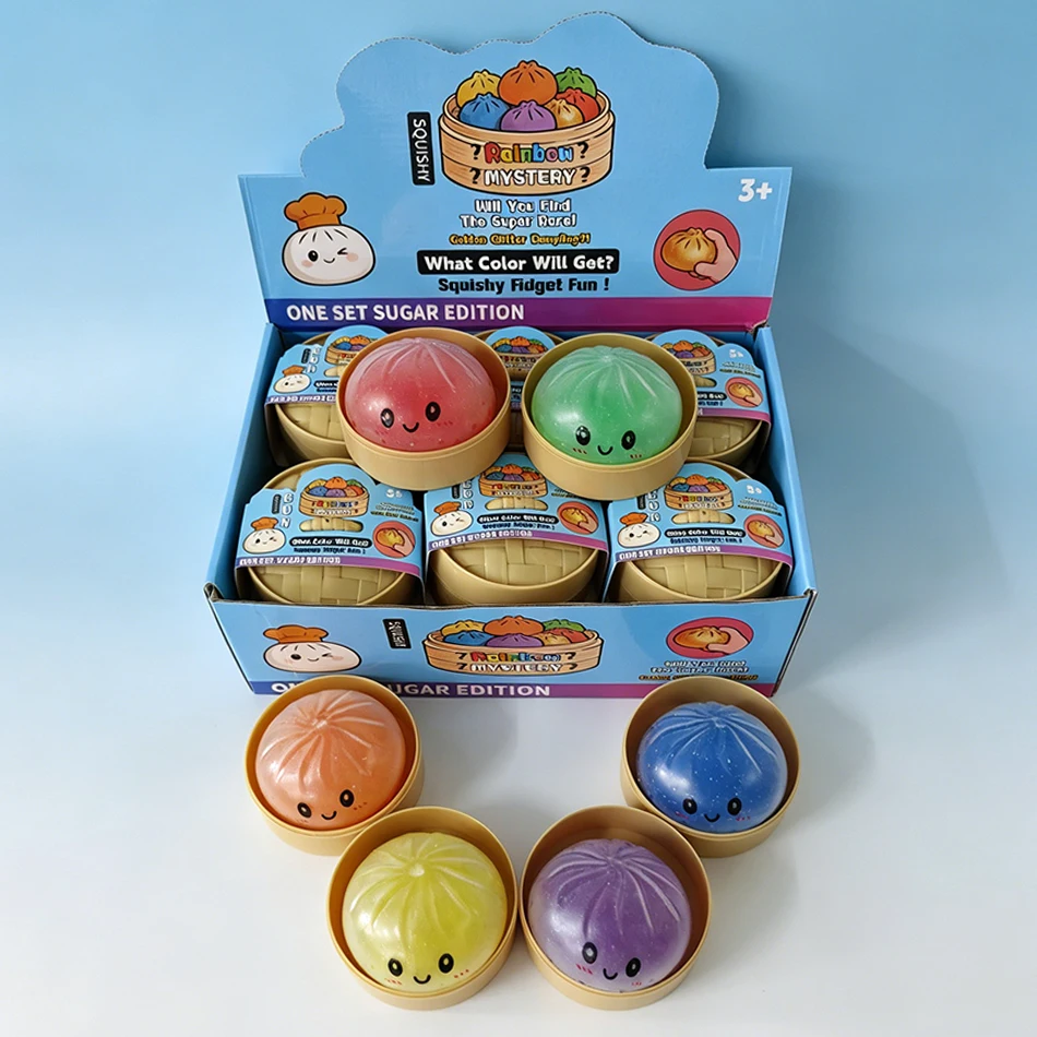 Color Beaded Dumpling Squishy Random Toy Rainbow Mystery Blind Box Squeeze Fidget Toy Bamboo Steamer Stress Relief Sensory Gift
