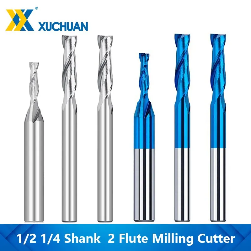 End Mill 2 Flute Sprial Milling Cutter 1/2 1/4 Shank Carbide Up Cut CNC Router Bit Milling Tools