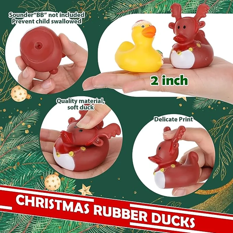 Christmas Theme Rubber Ducks  Funny Ducks Pool Set Water Toys Party Favors Bathtub Toys For School Carnivals Outdoor Play