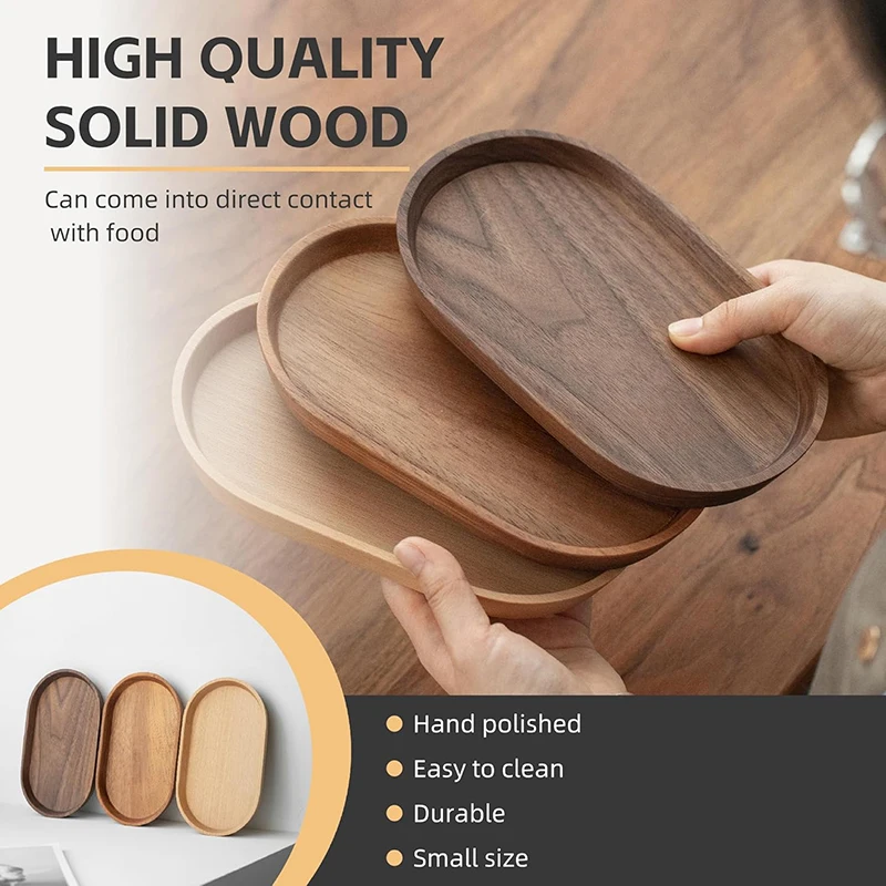 Mini Solid Wood Serving Tray Wooden Platter For Coffee Tea Snack Jewelry Key Coin Food Holder Fruit Plate Storage Pallet Kitchen