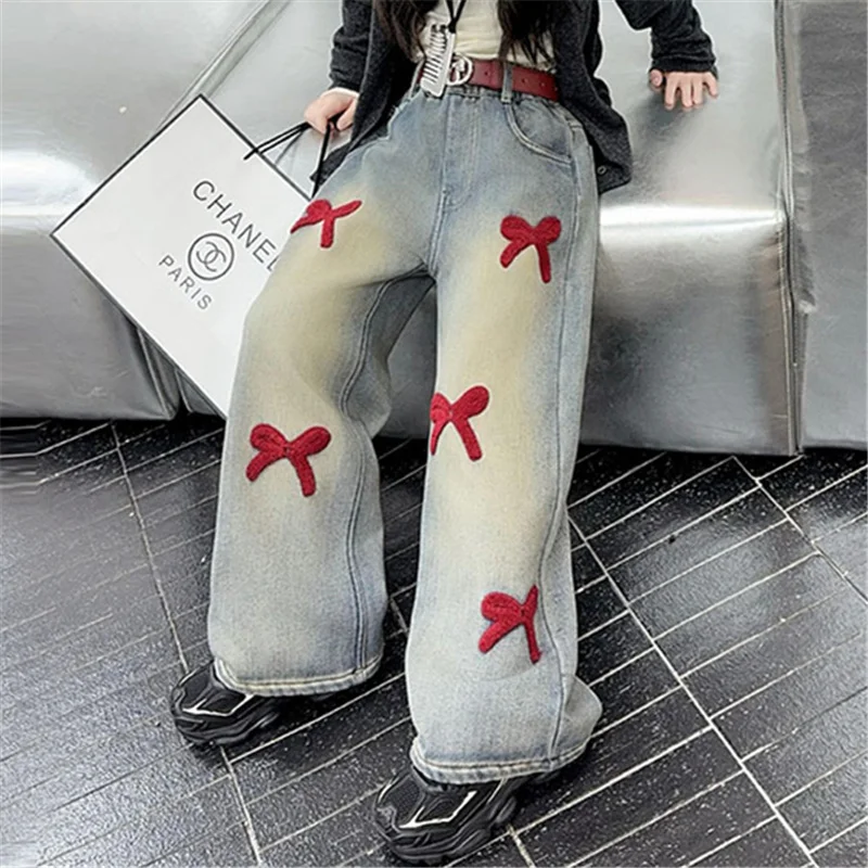 Winter teen Kids Corduroy Jeans Bows junior Girls Thick Thermal Trousers+Belt Child High Street Insulate Sweatpants child pants