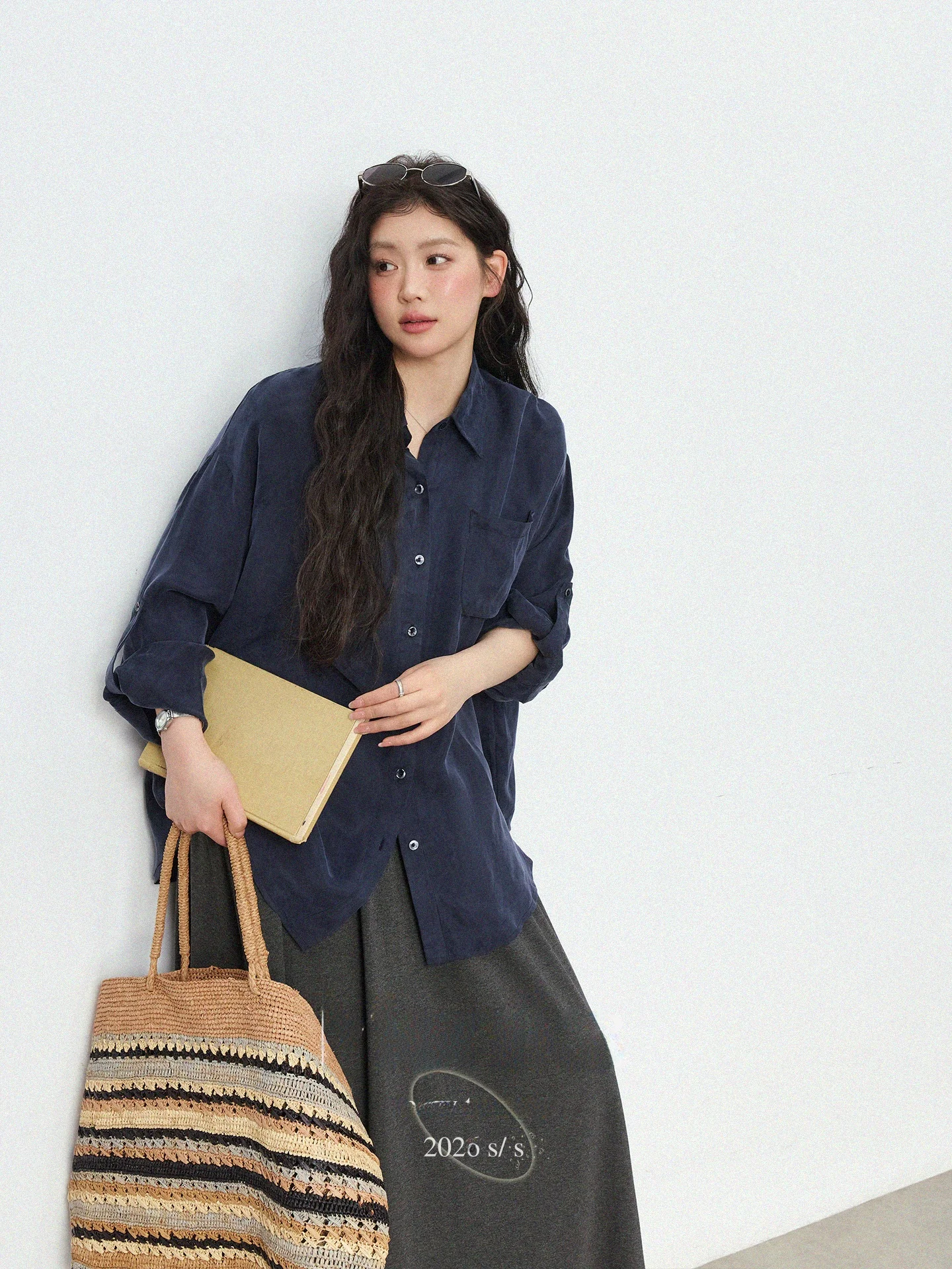 

plus Size Casual Thin Long Sleeve Shirt Summer Sun Protection Loose Fit Button up Cotton Blend Casual Style Cover up Top