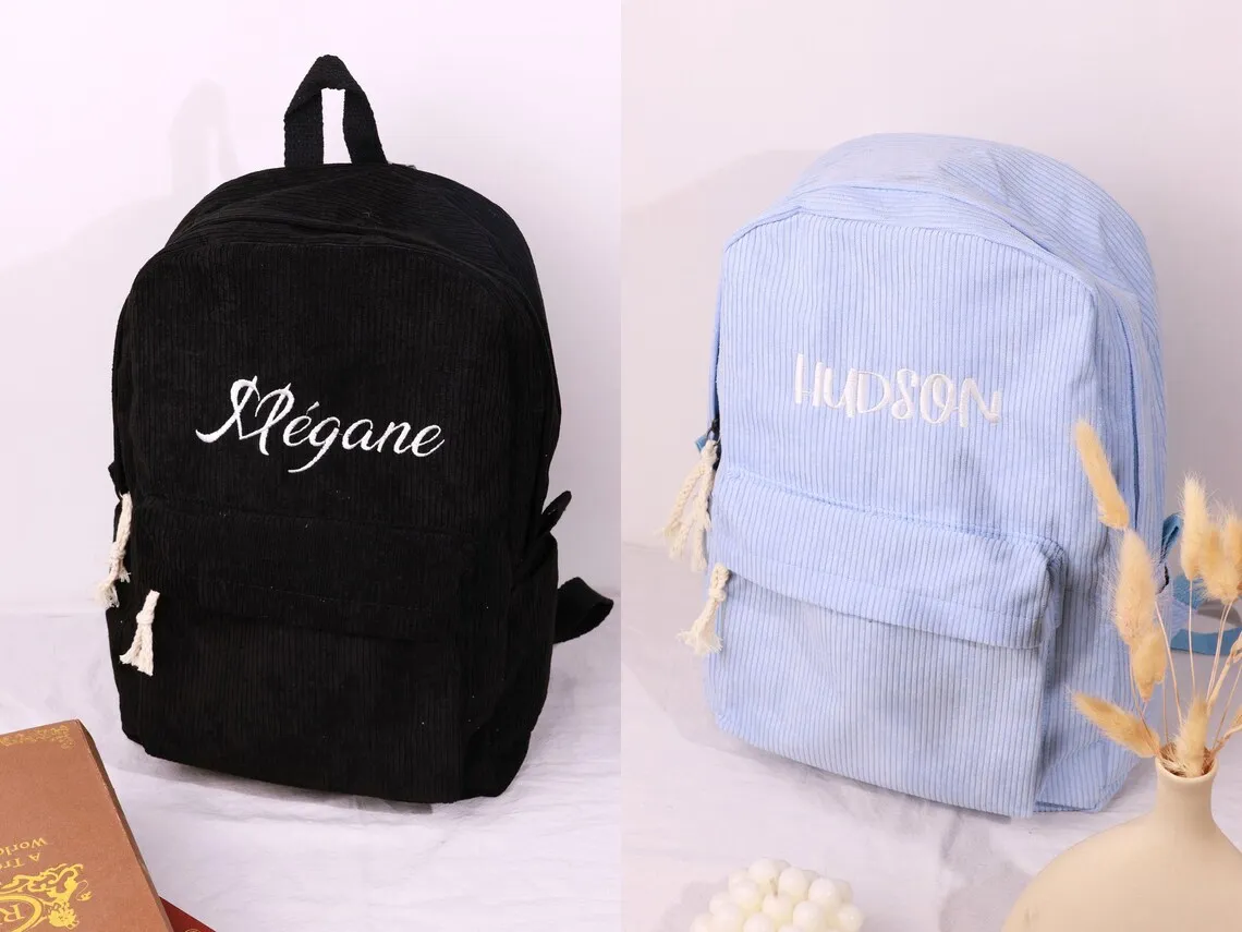 Mochila bordada personalizada para adultos, mochila de pana personalizada para niños, bolsa de carrete