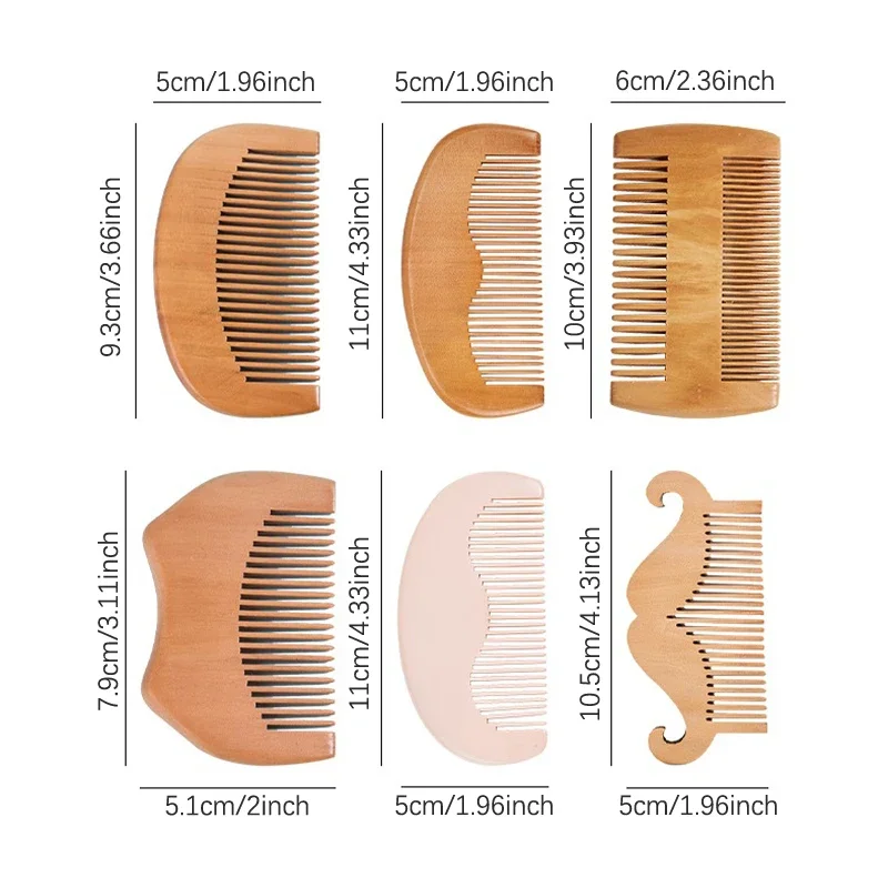 빗 Natural Peach Wood Comb Close Teeth Anti-static Head Massage Beard Hair Care Tool Beauty Accessories Barber Women's Hairdres