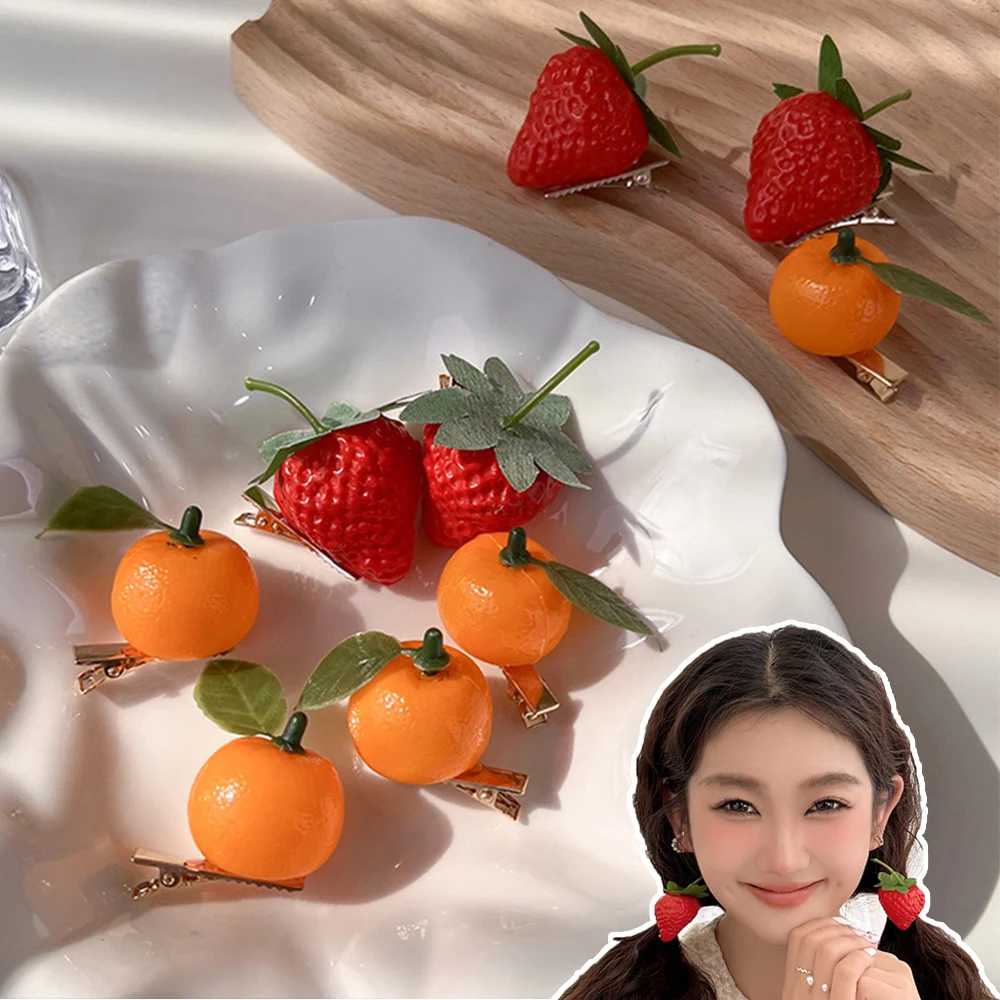 Simulation Fruit Hair Clip Orange Cherry Shaped Side Bangs Clip Honey Peach Pepper Duckbill Clip Barrettes Hair Accessories DIY