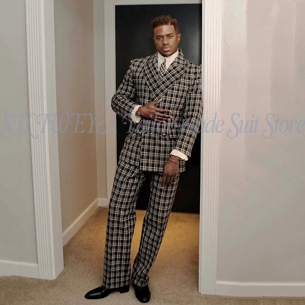 

Luxury 2 Pieces Plaid Advanced Men's Blazer Set Slim Fit Fashion Daily Wear for Wedding Dating Birthday Party Gift Customized