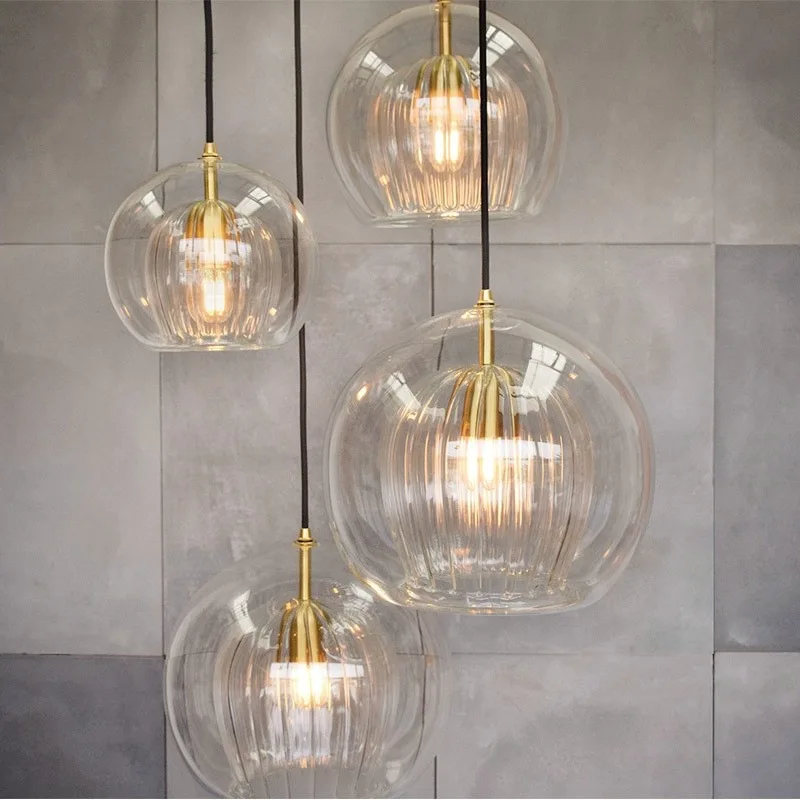 

Scandinavian glass chandelier Loft E27 kitchen island office cafe lamp hotel bedroom stair hanging light explosion-proof lamp