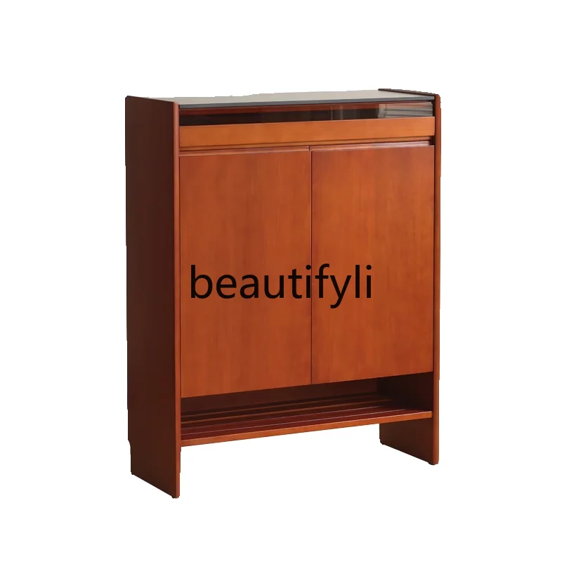 

Nordic solid wood retro shoe cabinet household small apartment large capacity rock slab storage cabinet