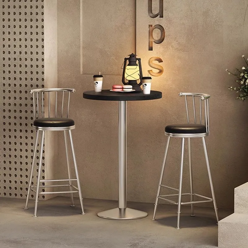 Coffee Shop High Stool, Industrial Style Metal Backrest Bar Chair, Minimalist Bar Counter, Stool Soft Pack Commercial Bar Chair