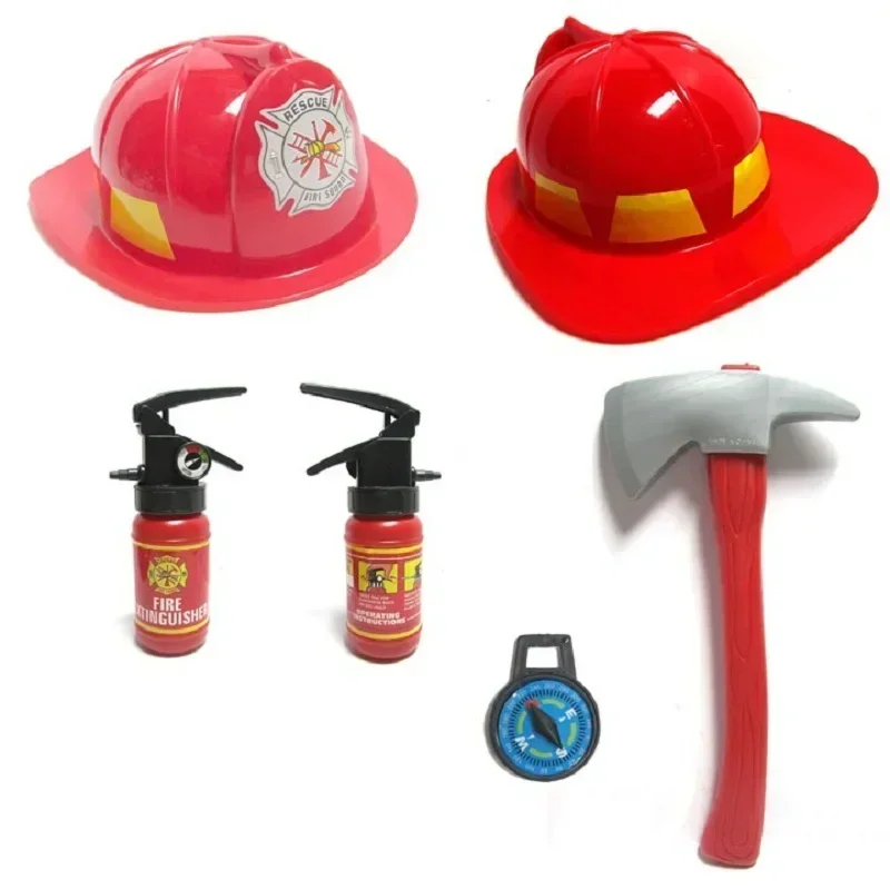 Kids Firefighter Cosplay Little Fireman Firemen Costume For Boy Child Halloween Carnival Party Red Fire Drill Costumes Hat Kit