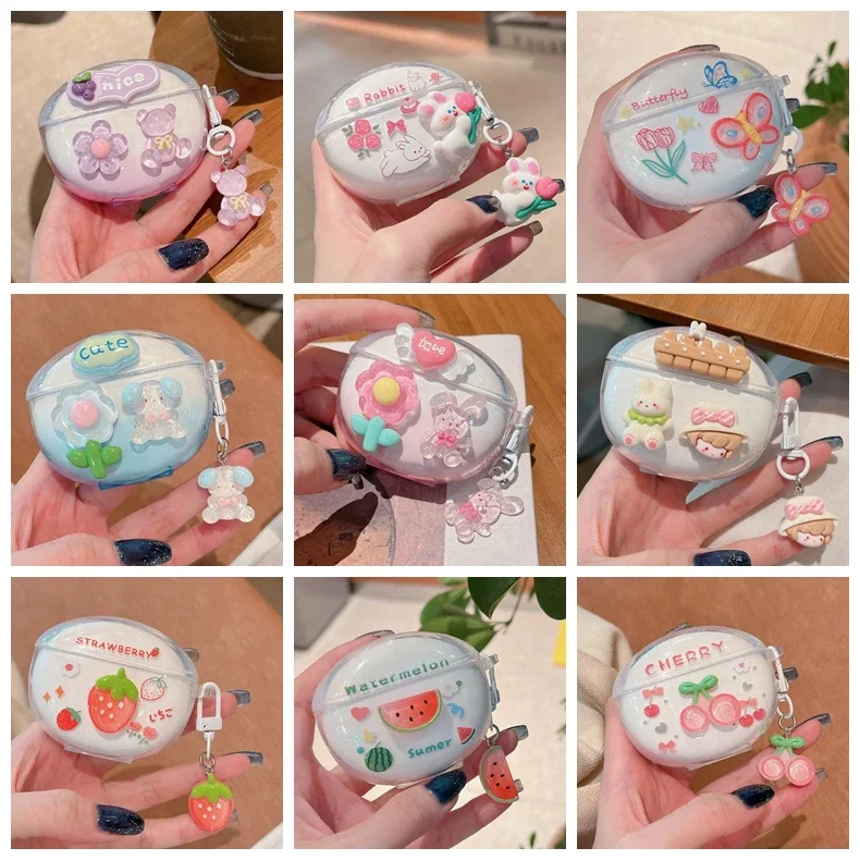 

honor earbuds X6 / X7 Case fashion Flower /Cute cartoon Keychian Silicone honor X7 Transparent Earphone Cover honor X6