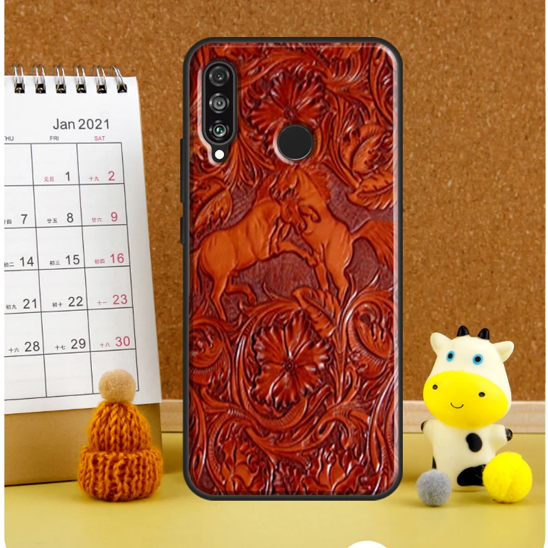 Brown Tooled Leather Pattern Phone Case For Huawei Nova 11 Pro 9 10 SE 3i 7i 11i 5T Y60 Y61 Y70 Y90 Y91 P20 P40 P30 Lite