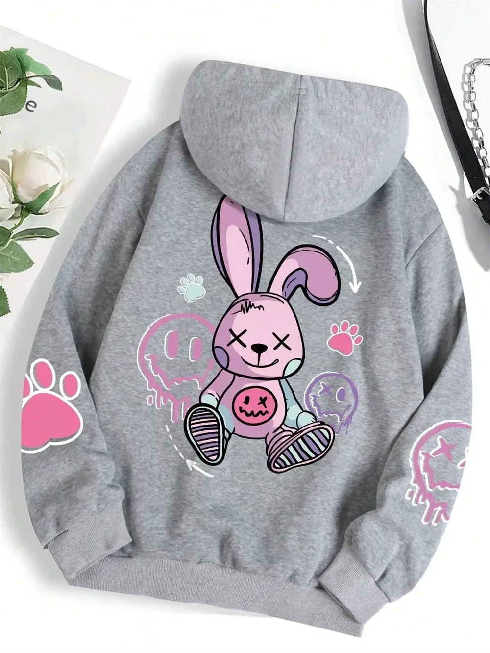 Hip Hop Street Casual Printed Hoodies Fashion Hoodie Loose Sweatshirts Autumn Warm Casual Prints Female Harajuku Fleece Hooded