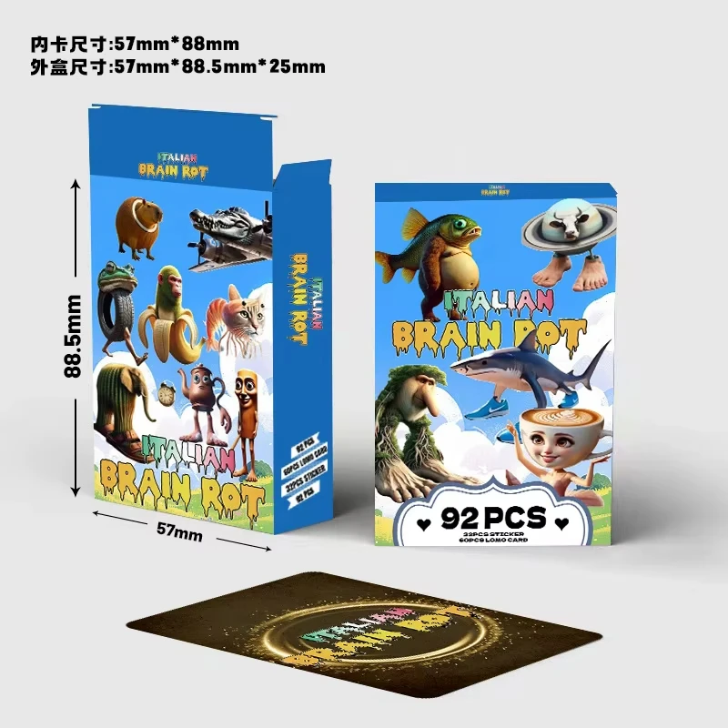 

92 шт./компл. TungTungTungSahur итальянская деревянная палочка Brainrot лазерная ломо-карта иностранные фотокарточки Shan Hai Jing