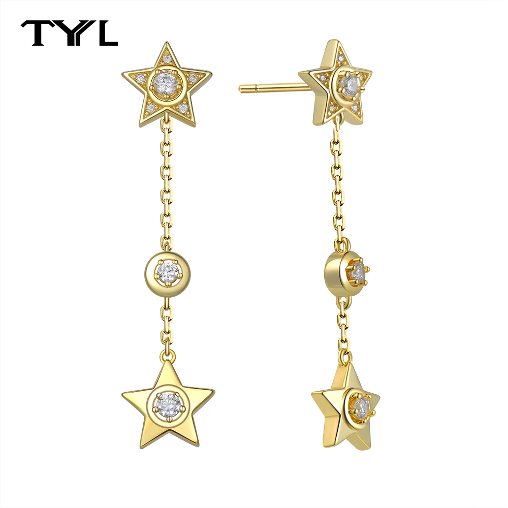 

TYYL Star Tassel Long Dangle Earrings 925 Silver Needle 18k Gold Plated Star Pendant Drop Stud Earring For Women Girls Jewelry