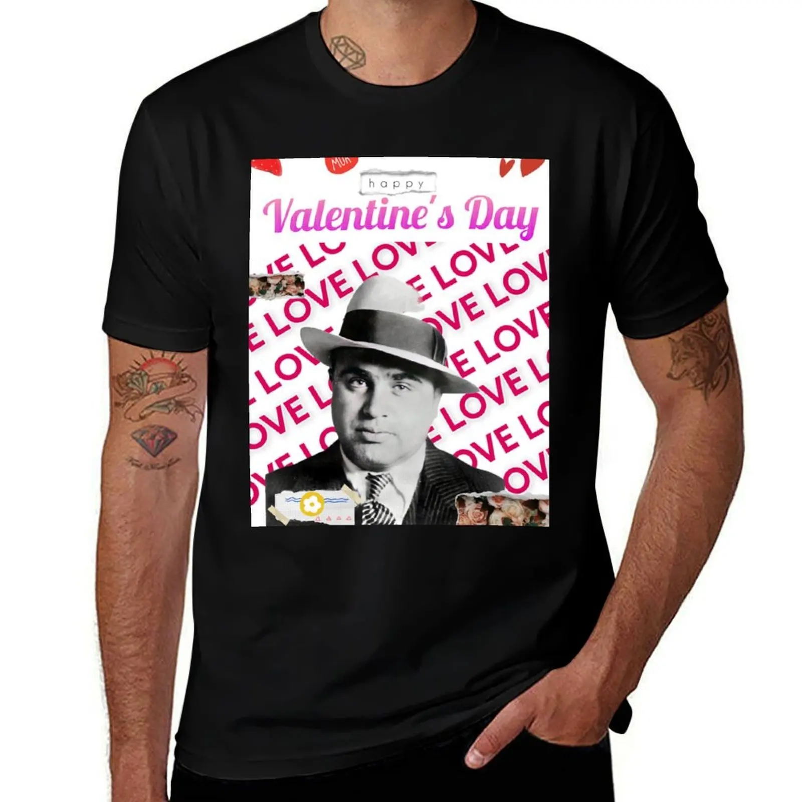 Capone wishes you happy Valentine's day T-Shirt Vintage Print Crew Neck Tee T-Shirt