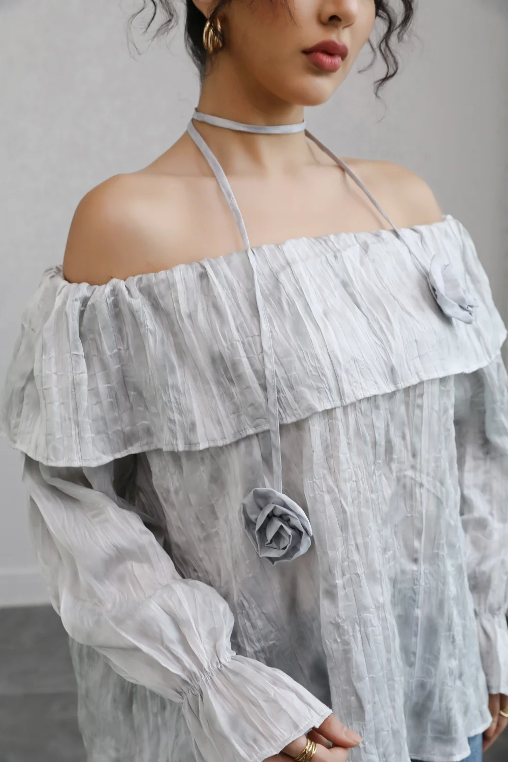 Herfst Nieuwe Franse Stijl Vrouwen Shirt Een Schouder Ruches Lange Mouwen Losse Vrouwen Shirt Top