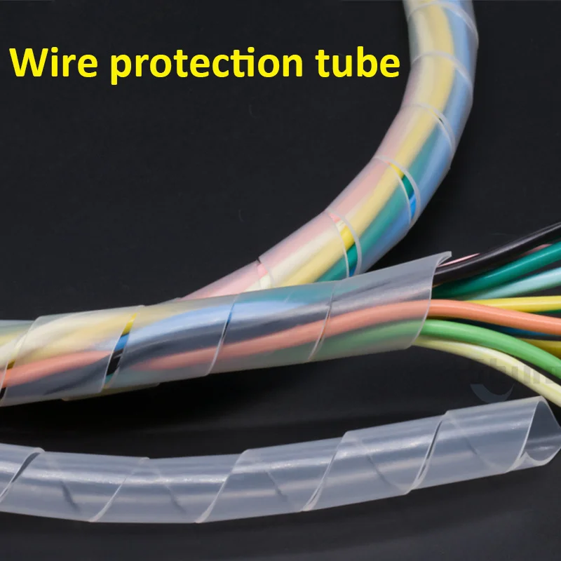 Cable Sleeve Winding Pipe Spiral Wrapping Transparent/Black Wire Organizer Sheath Tube 4-30MM Plastic Tape Management Protector