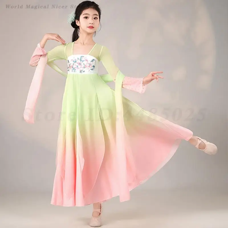 

Classical Dance Costume Kids Elegant Ancient Style Gauze Dress Chinese Ethnic Long Dresses Stage Performance Practice Clothes