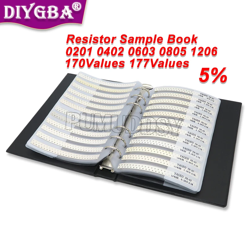 

4250PCS 8500PCS 8850PCS 0201 0402 0603 0805 1206 Resistor Sample Book IGMOPNRQ 5% SMD Assorted Kit 10K 100K 1K 1R 100R 220R