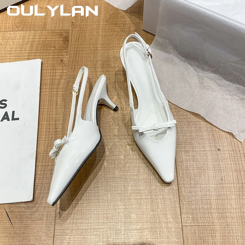 Oulylan Woman Slingbacks Buckle Strap Thin Heels Female Wedding Party Mules Shoes Fashion Pointed Toe Pumps Sandals Elegant