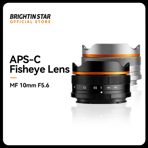 Brightin Star 10mm F5.6 ojo de pez gran angular APS-C lente de cámara sin espejo apto para M4/3, Canon EF-M, Sony E, Nikon Z, Fuji X