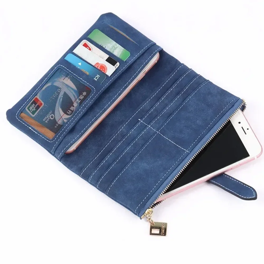 New Fashion Women Wallets Drawstring Nubuck Leather Zipper Wallet Women's Long Design Purse Two Fold More Color Clutch