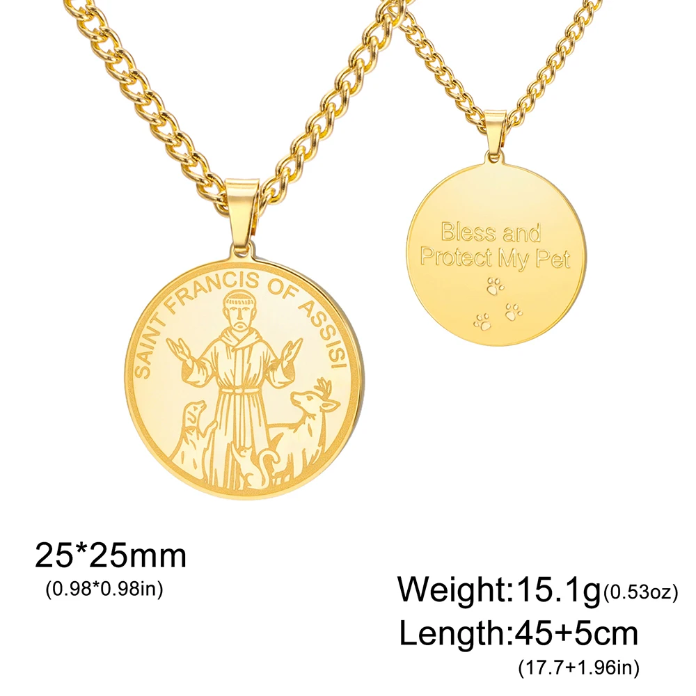 داوابارا سانت فرانسيس من أسيسي قلادة مستديرة ميدالية دينية قلادة حماية تعويذة مجوهرات من صلب لا يصدأ #6