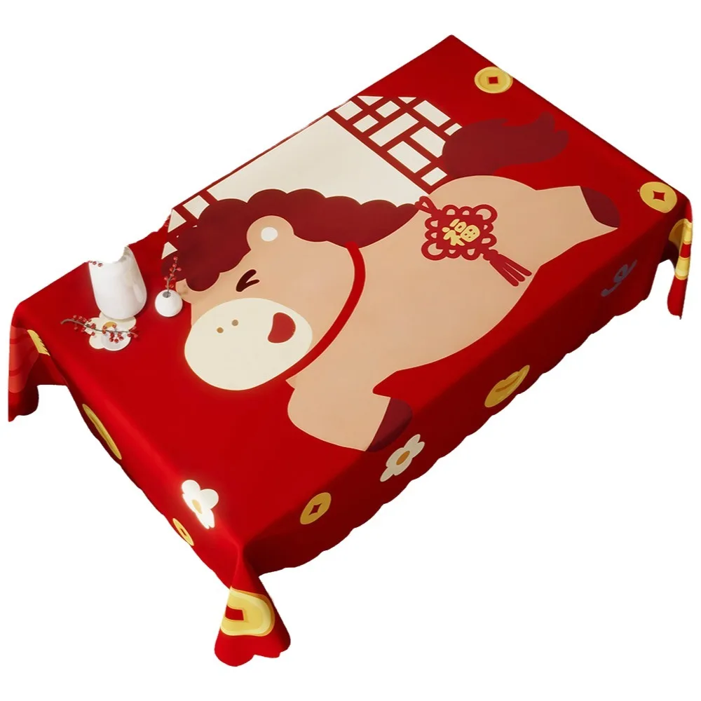

Festive Waterproof New Year Tablecloth Light Luxury Stain Resistant Table Runner Washable Rectangle Coffee Table Mat Restaurant