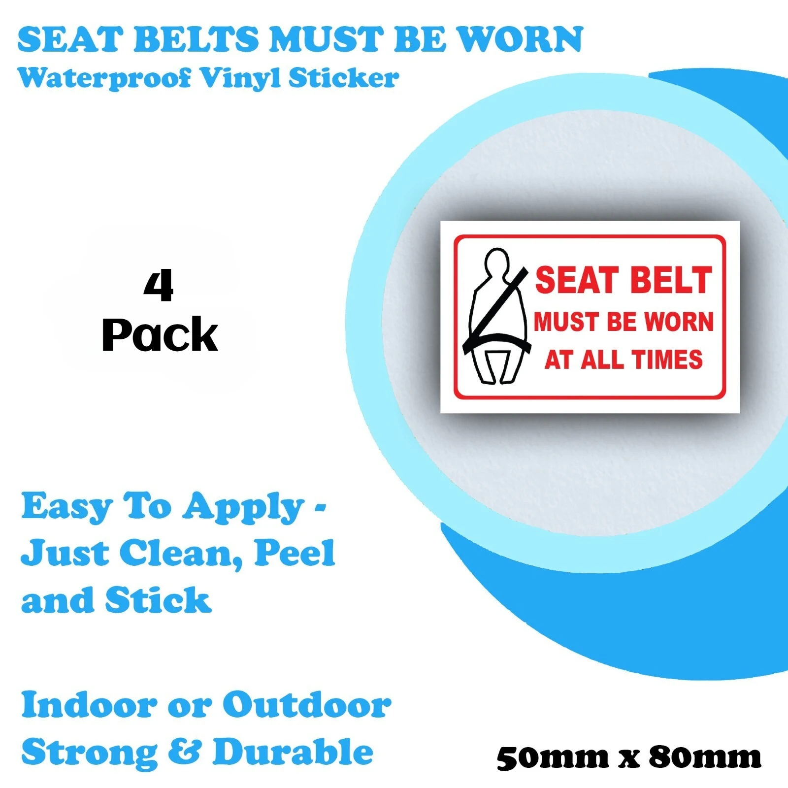 4 عبوات من ملصقات حزام الأمان التحذيرية مقاس 80 × 50 مم لملصق علامة أمان نافذة السيارة #2