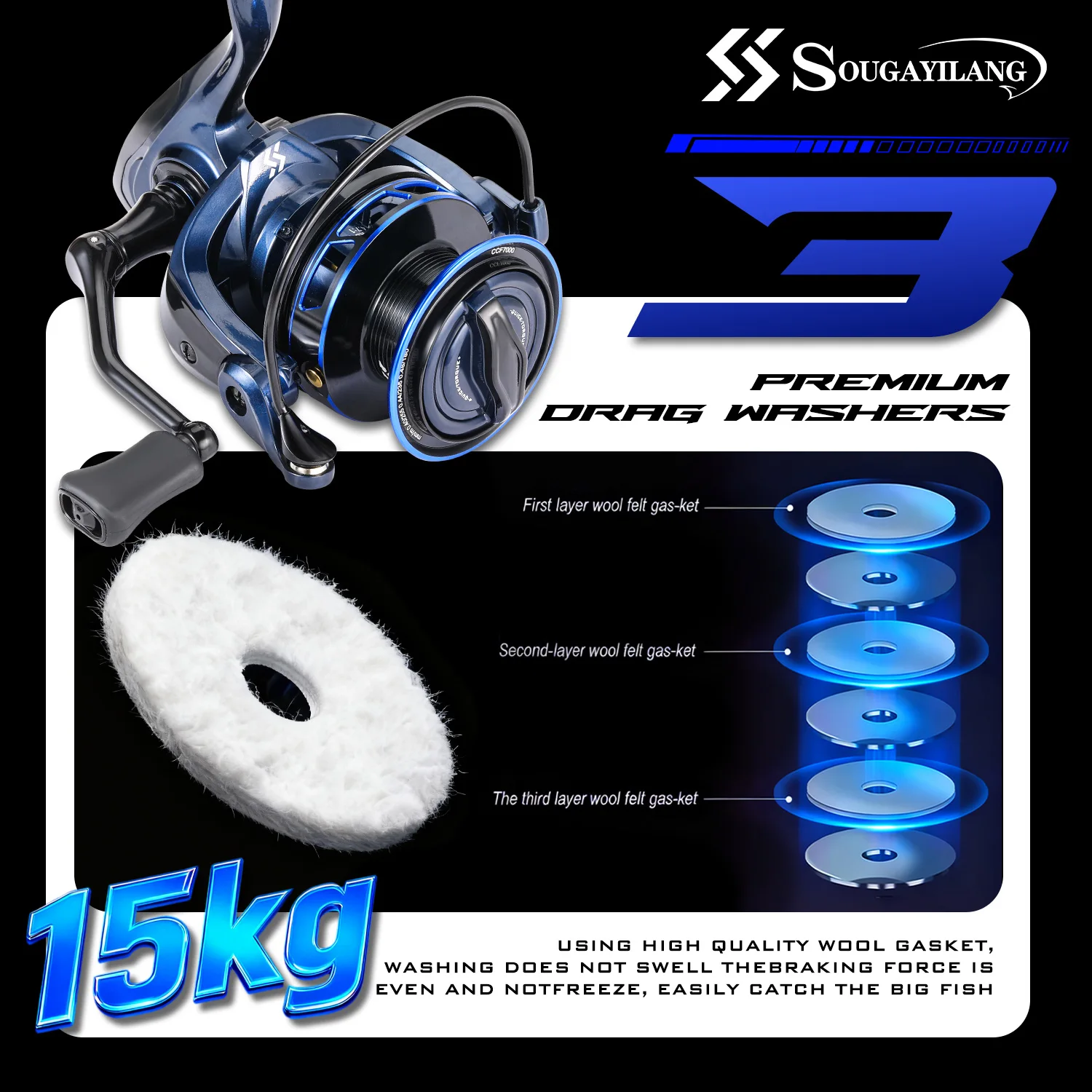 Carrete surfcasting Sougayilang CCF7000 – Metal CNC con relación 4.7:1 - imagen 4
