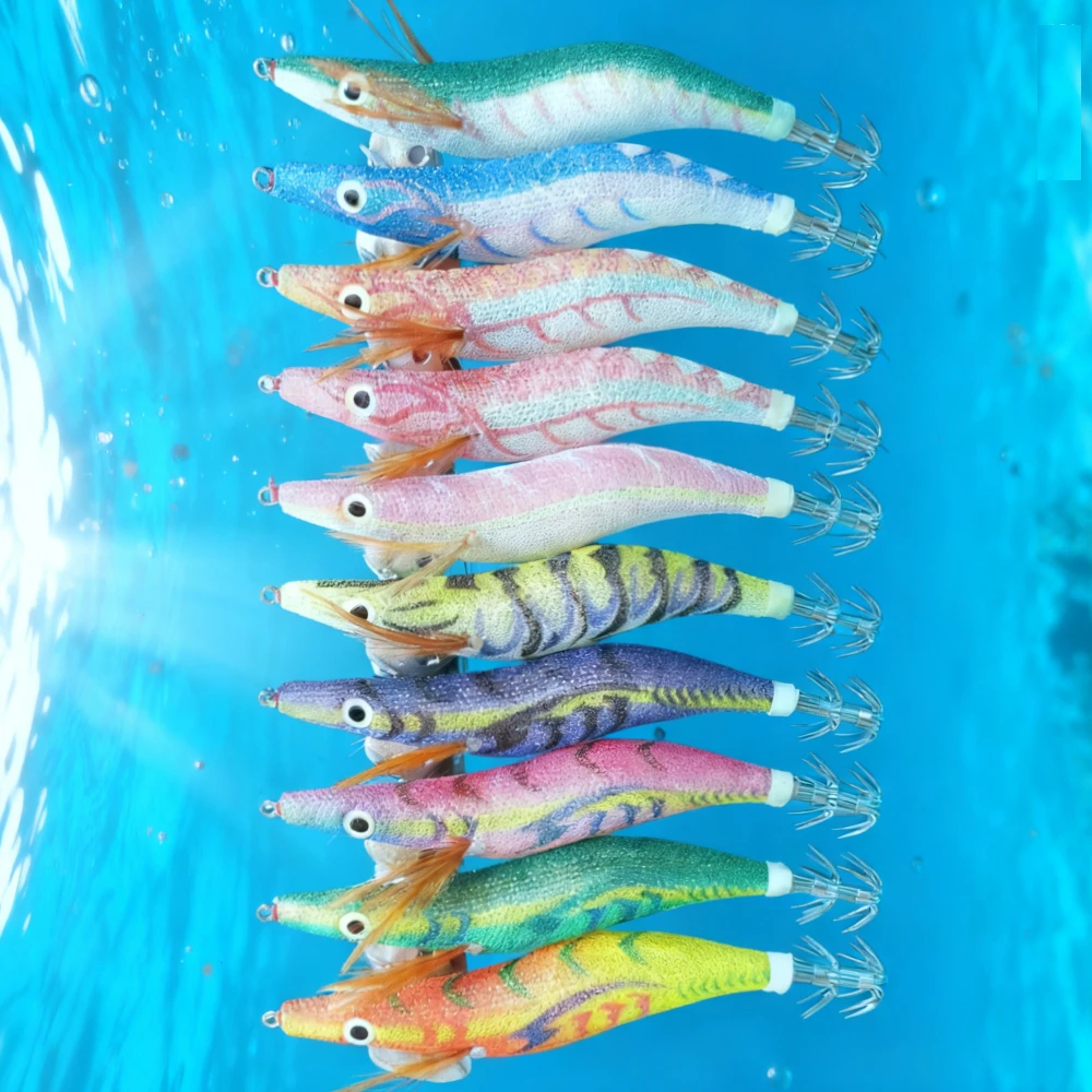 10 Stück Leuchtende Tintenfisch-Köder Egi Holz-Garnelen-Köder UV-Leuchtköder Oktopus Tintenfisch Regenschirmhaken Salzwasser-Angelköder – Detail 1