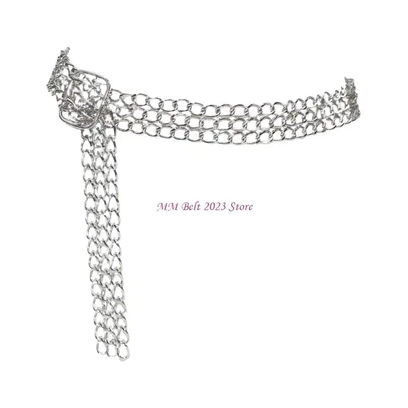 49ME Bold Silver Waist Chain 3cm Wide Adjustable Strap For Outfit Enhancement