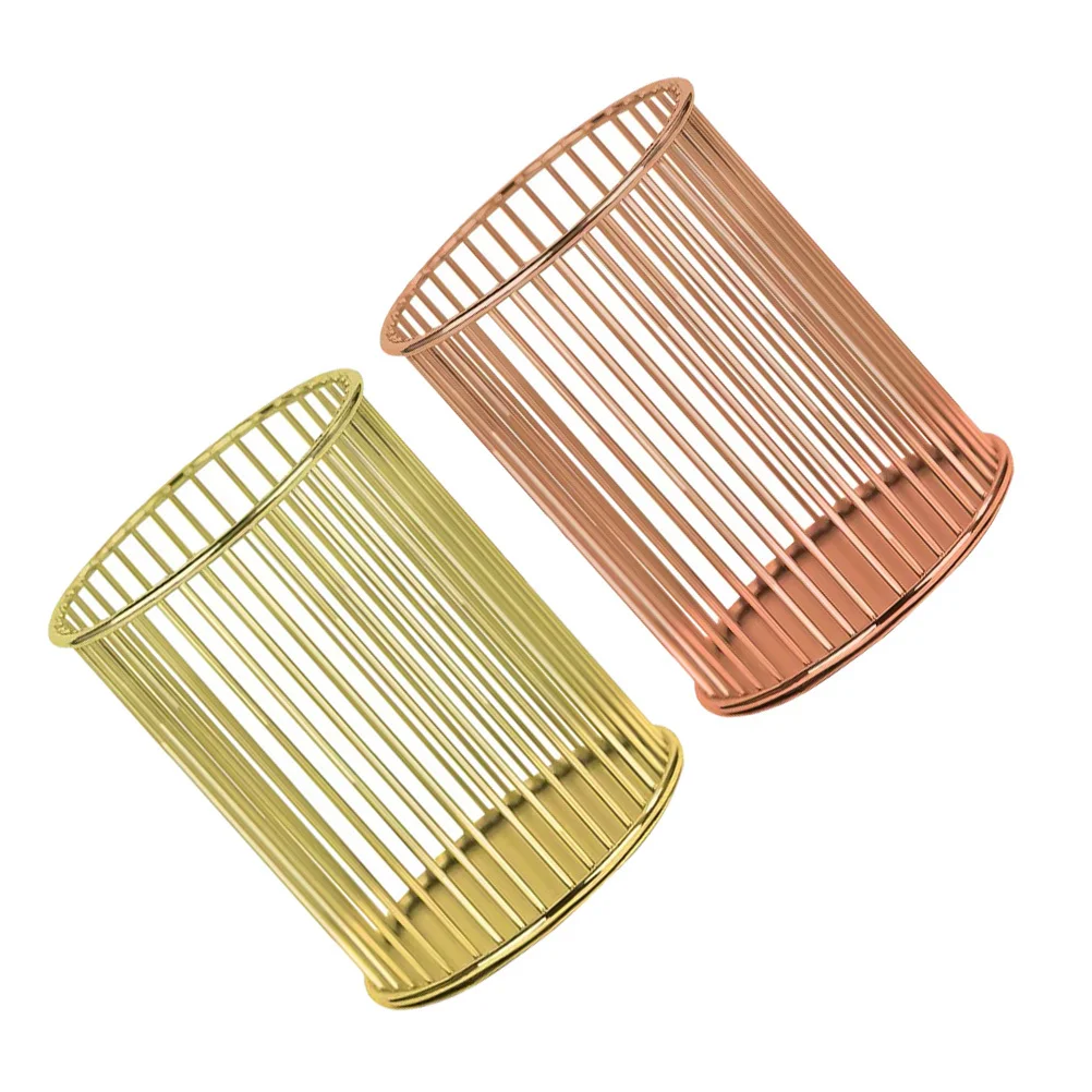 2 個ペンホルダー化粧ブラシ収納容器鉄デスクトップオーガナイザーペン箸ツールゴールデンローズゴールド