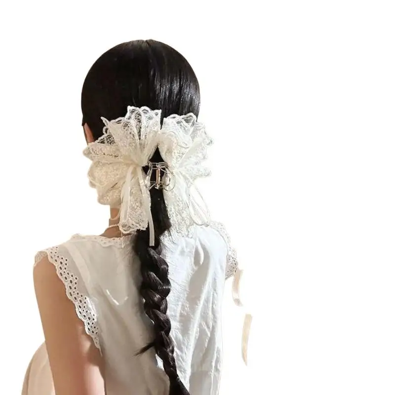 Elegante weiße Haarspangen mit Schleifenband, modische Stoff-Haarklammer für Mädchen, Geschenk, Haar-Accessoires, Valentinstag-Kopfschmuck – Detail 6