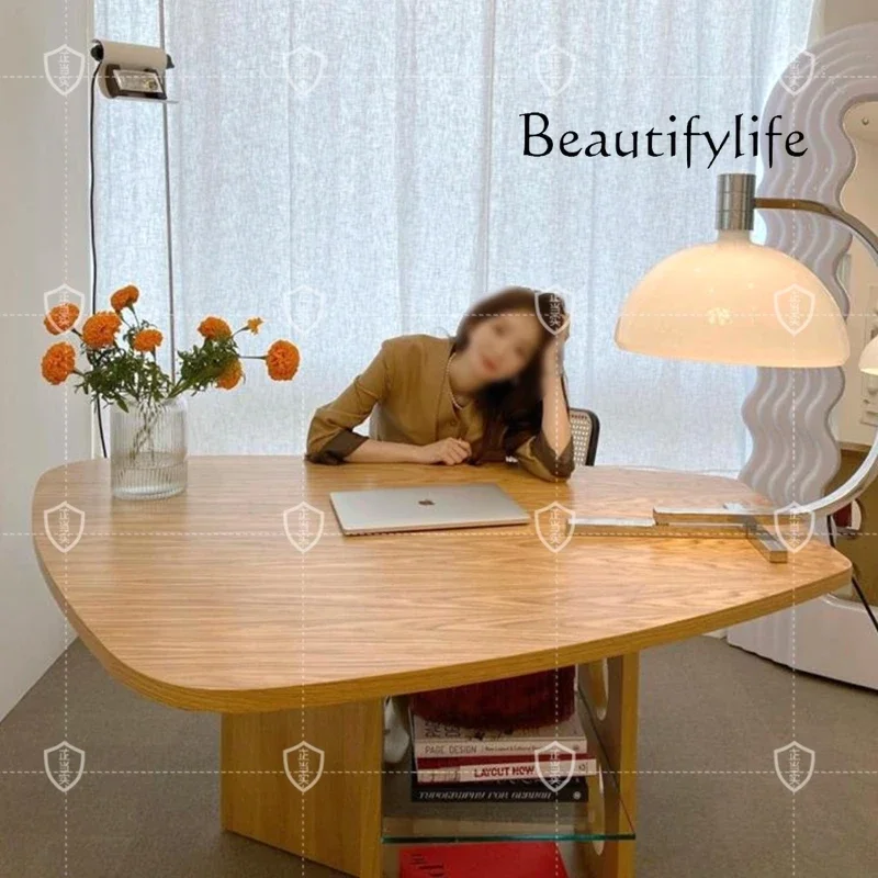 A Medieval Solid Wood Desk Retro Nordic Corner Special-shaped Desk Dining Table Modern Simple Designer Italian Desk