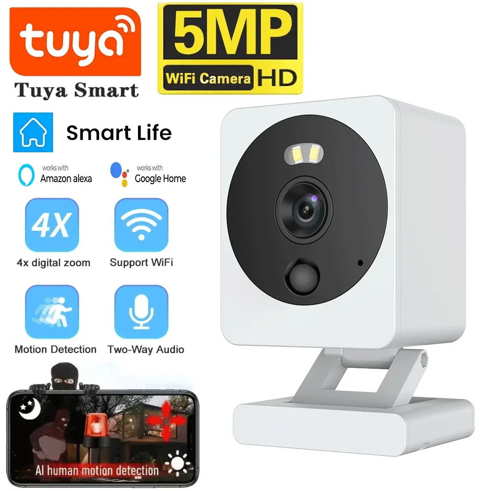 Tuya Smart Mini WiFi Camera 5MP Indoor Wireless 4X Zoom Home Security Cameras AI Human Detect 1080P HD CCTV Video Surveillance