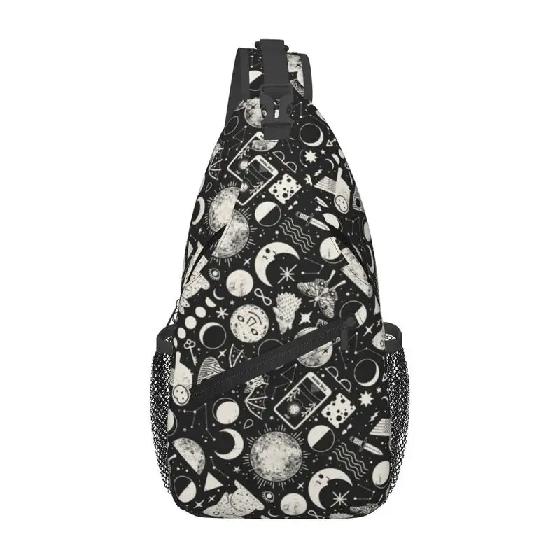 

Custom Celestial Space Lunar Pattern Moon Eclipse Sling Crossbody Backpack Men Halloween Witch Shoulder Chest Bag for Hiking