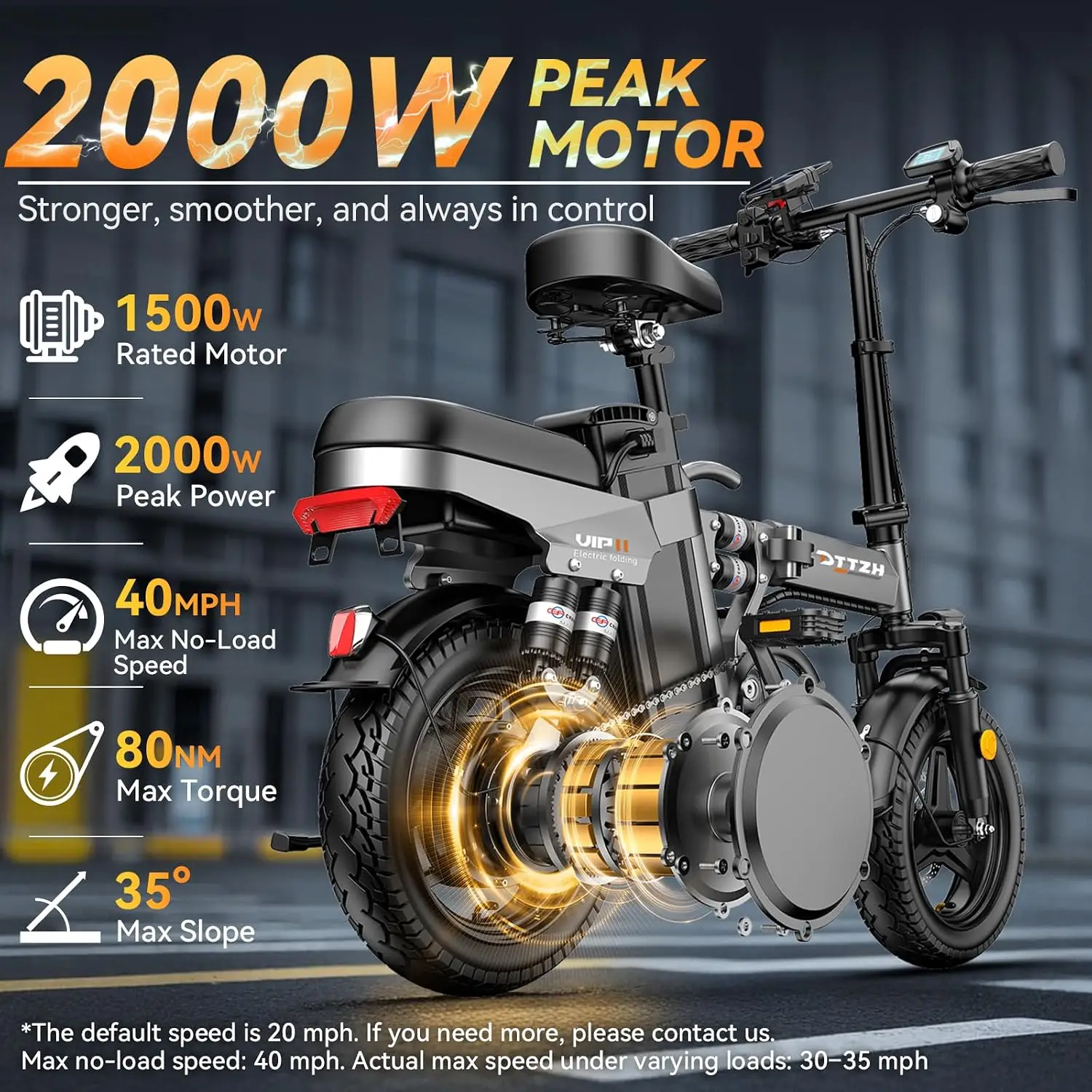 Ebike with Keyless Ignore, 1000/2000W, 52V 25Ah/48V 15Ah, Max 60-80 Miles Range Folding Electric Bike, 14", Custom