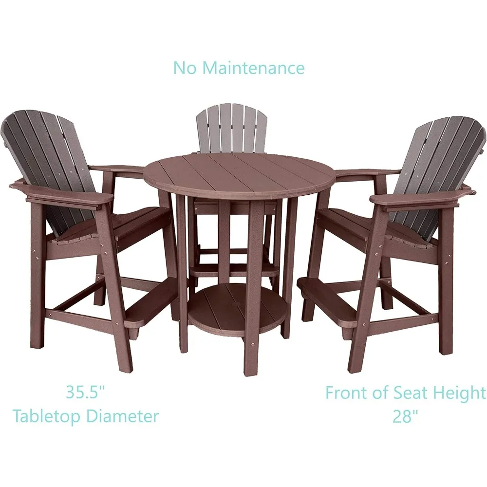 Outdoor High Top Table and Chairs - Poly Furniture - Outdoor Adirondack Bar Set - Round Bar Height Patio Set